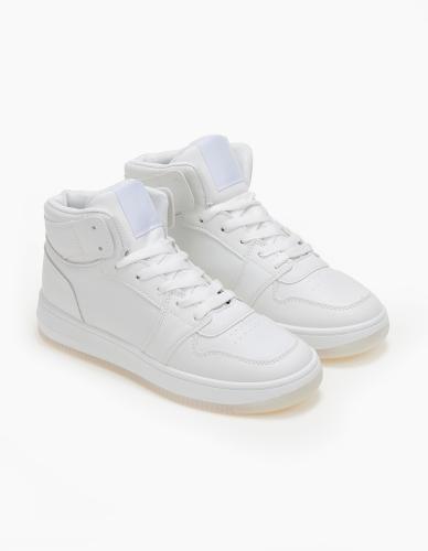 Sneakers μποτάκια με κορδόνια - Λευκό